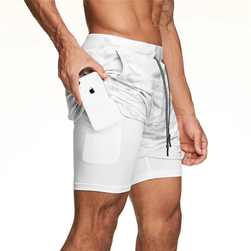 Men's Double Layer Color Block Sports Shorts with Hang Towel - Breathable, Solid Color Fitness Running Shorts.