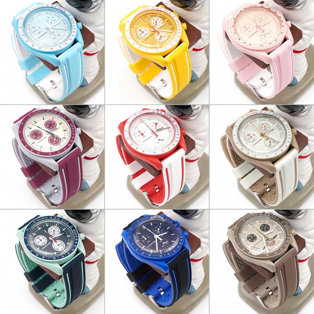 Jumpsunfun 20mm Watch Band for Swatch X OMEGA Speedmaster Silicone Watch Strap with Quick Release Replacement Light Blue with White Lines MoonSwatch,