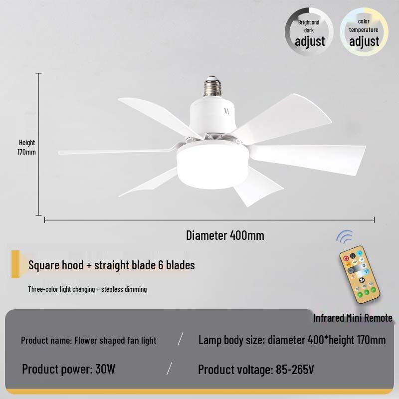 E27 Screw Base Ceiling Fan with Removable Blades and Light for Bedroom
