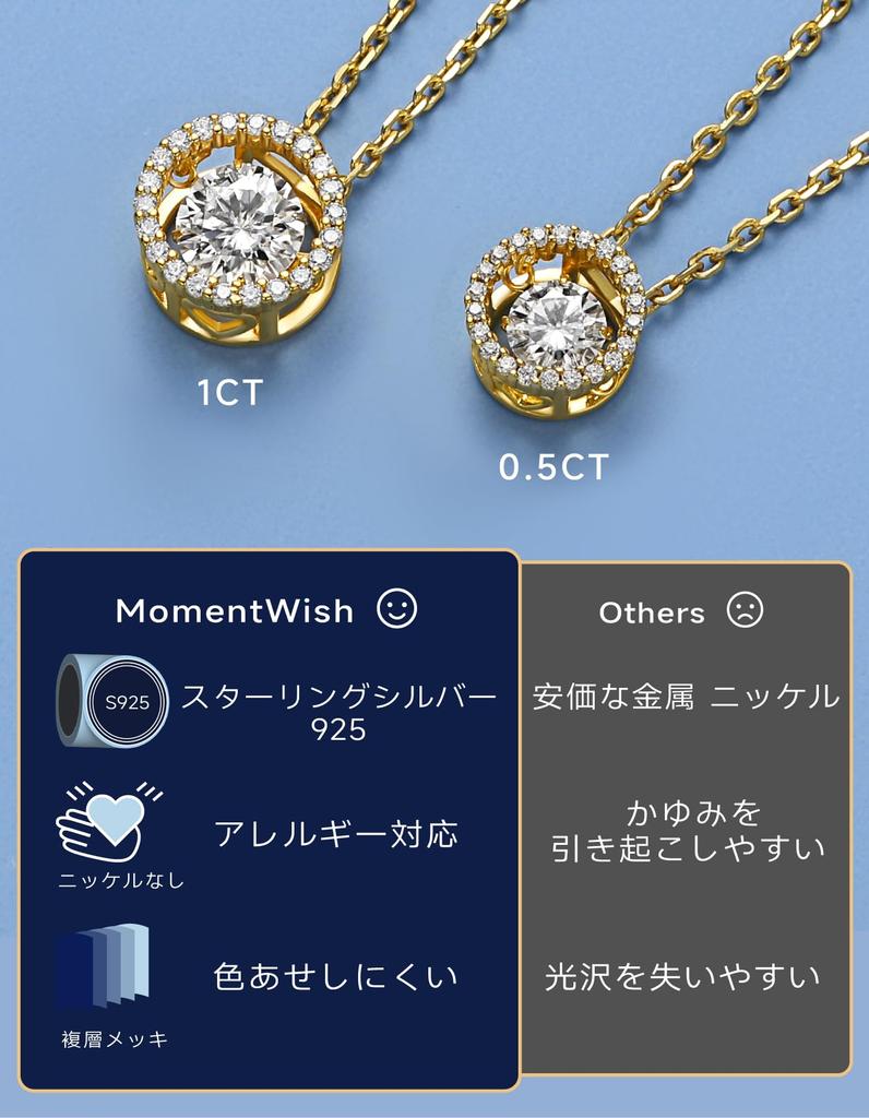 [MomentWish] Dansende Steen Ketting voor Vrouwen, 0.5 Karaat Moissanite Ketting, Zwaaiende Hanger, Sterling Zilver 925 Ketting, Cadeaubox Inbegrepen, Populair