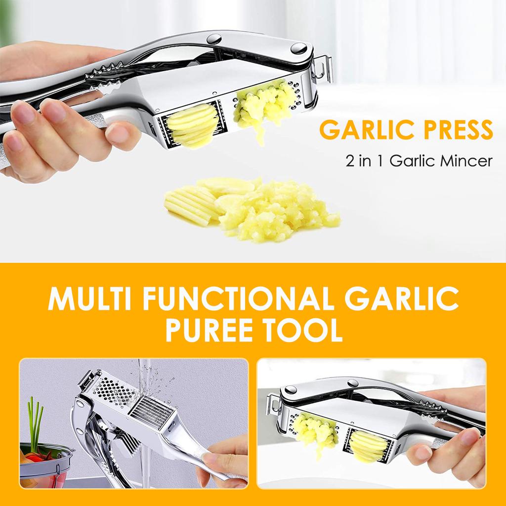 2 In 1 Garlic Crusher Slicer Stainless Steel Garlic Masher Squeezer Manual Press Multifunction Grinding Tool Kitchen Accessories