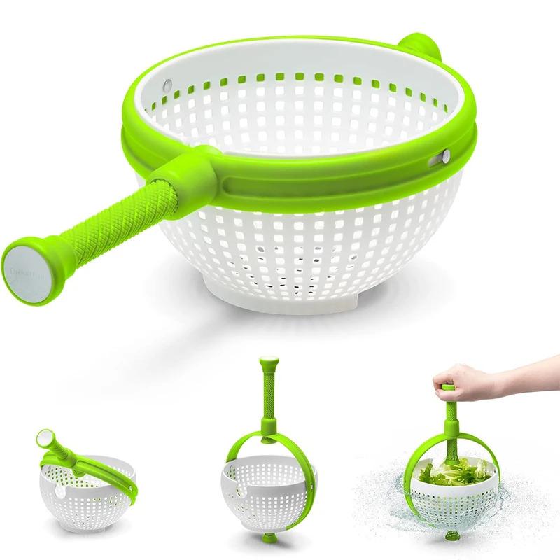 3 Quart Großraum Salatspinner 2 in 1 Salatspinner Sieb Abtropfsieb Zusammenklappbar Gemüsewaschfilter JT248