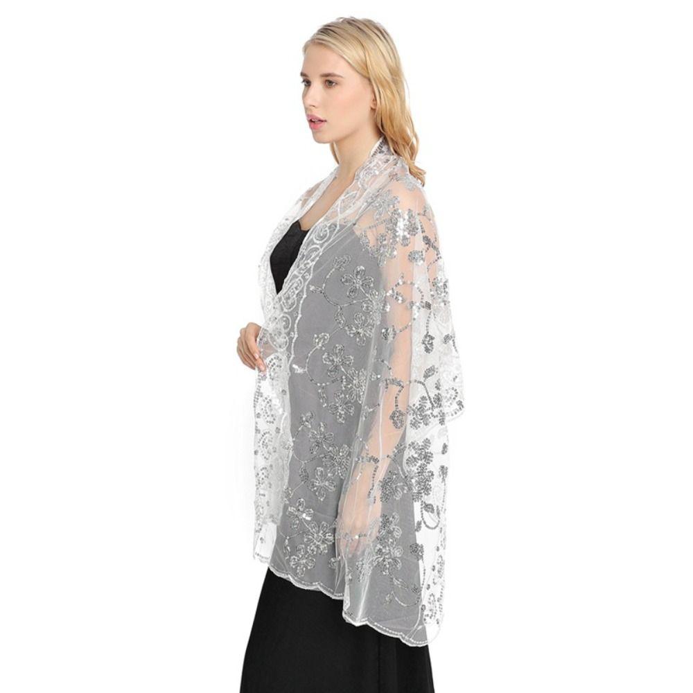Hollow Out Tassel Wrap Tulle Evening Dress Scarf Embroidery Sequins Shawls  Belly Dancing Belt
