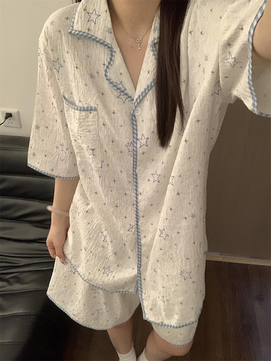 

Cute pajamas full of stars, women s summer short-sleeved shorts, edge-bumping suit, girl s comfortable casual loungewear XXL