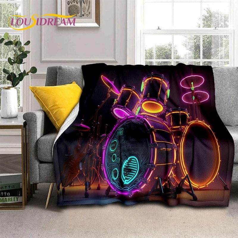 D Drum Set Throw Blanket Music Theme Soft Warm Blanket for Bed Sofa Bedroom Picnic Home Textile Decor