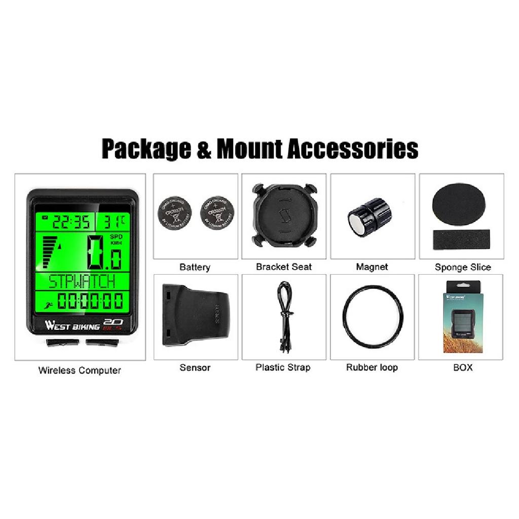 WEST BIKING Bicycle Wireless Computer MTB Road Bike Odometer Multifunction Cycling Stopwatch Speedometer Rainproof Bike Computer