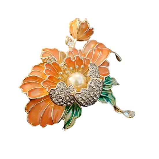 Women Brooch Sparkling Rhinestones Imitation Pearl Flower Shape Lapel Pin Suits Coats Bags Scarves Badge Versatile Accessory