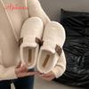 Fashion Aphixta Rose Red Cotton Warm Winter Slippers Fashion Buckle Belt Platform Slippers for Women 2024 Winter Plush Warm Cotton Shoe