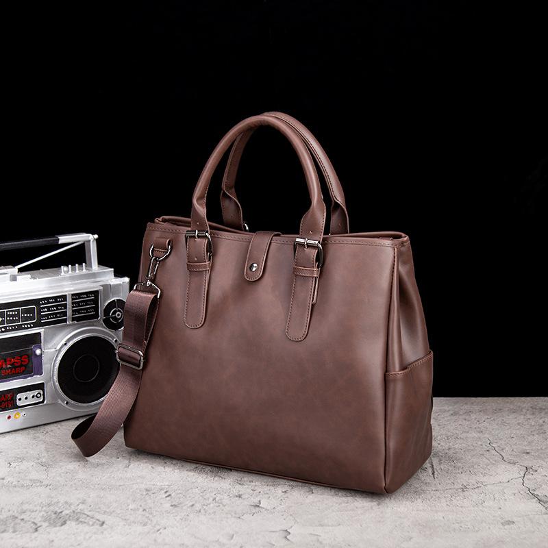 Retro Men's Portable Briefcase Casual Messenger Bag Crazy Horse Leather Men's Bag Horizontal Shoulder Bag