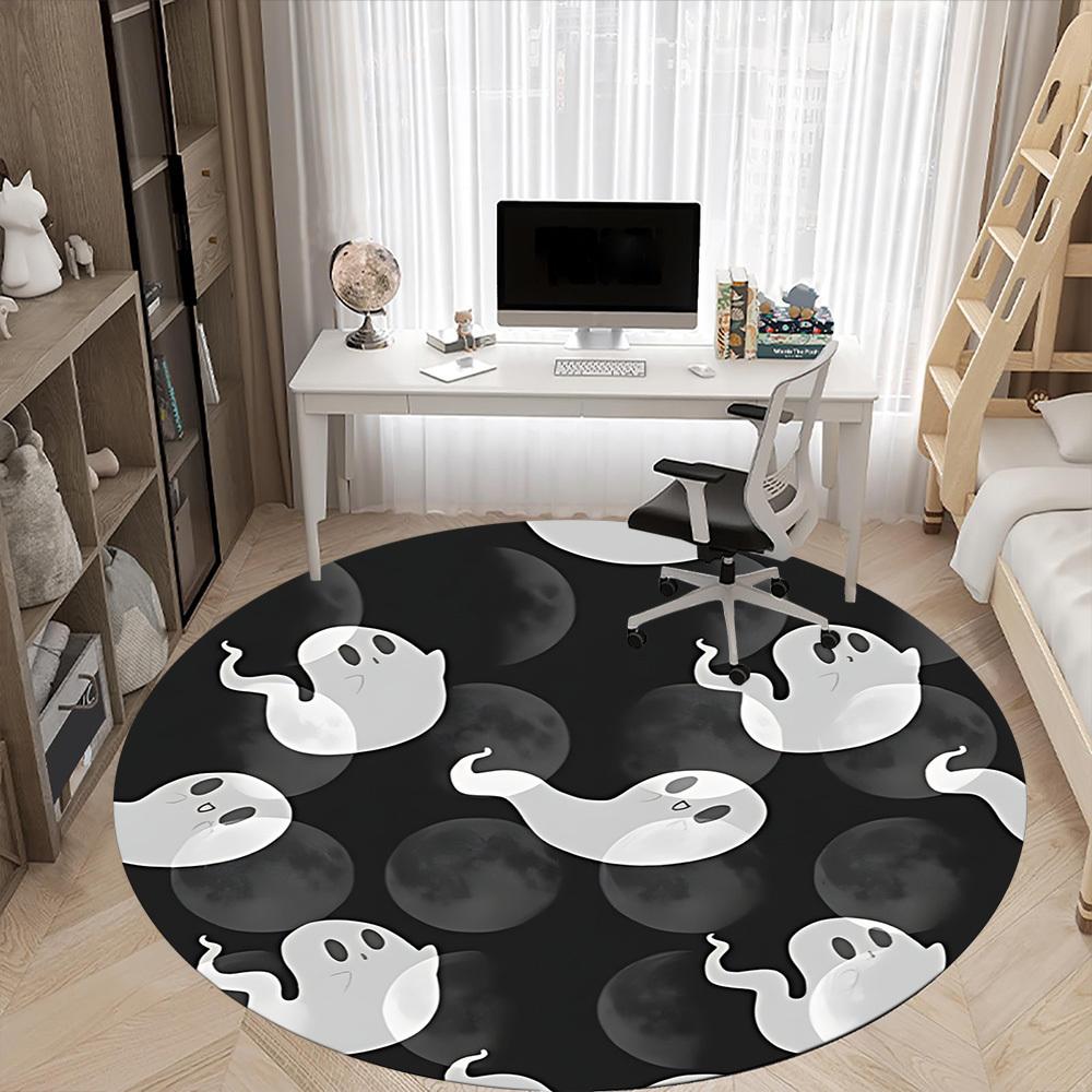 1pc Ghost Moon Office Round Area Rug, Indoor Mat Suitable For Office, Under Office Chairs Bedroom Living Room Home Decor, Room Deco148