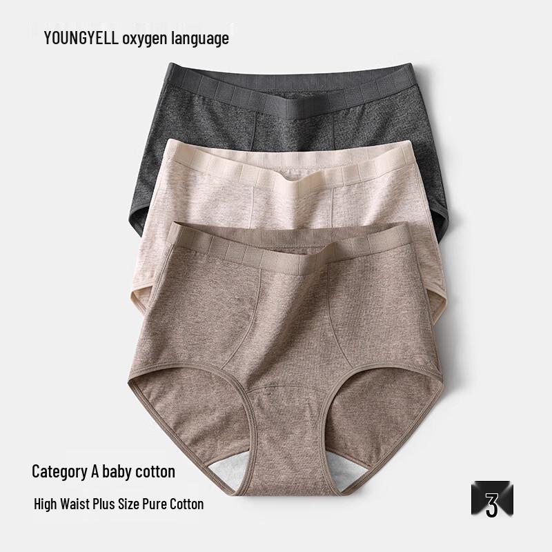 YOUNGYELL Women s High-Waist Cotton Antibacterial Underwear (3-Pack) L