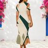 Women Plus Size V Neck Short Sleeve Geometric Printed Fitted Fishtail Dress