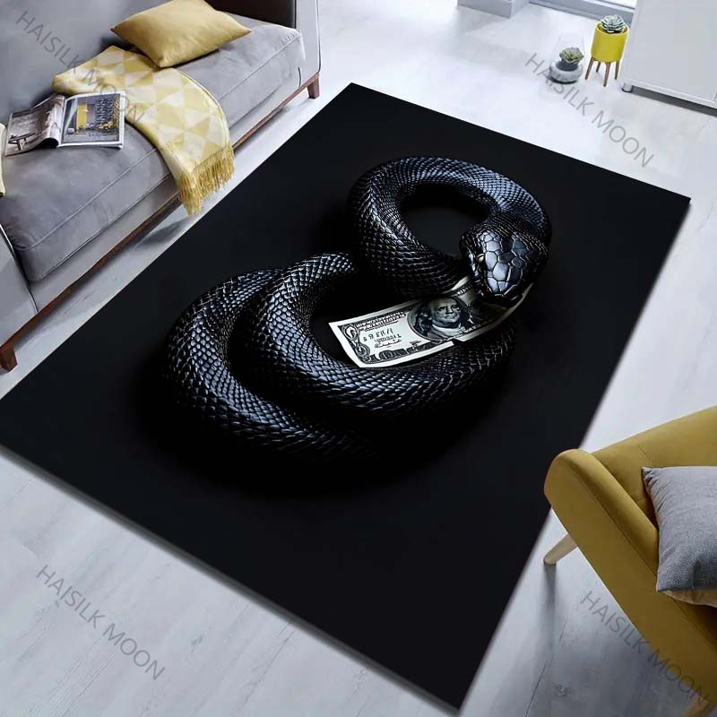 Black Snake and Money Print Carpet for Bedroom Living Room Bedside Sofa Floor Mat Modern Home Decor Area Rug for Gifts