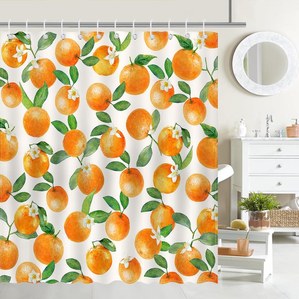 Orange Shower Curtain Cute Fruits Bathroom Shower Curtain Orange Waterproof Fabric Shower Curtain Bathtub Decor with