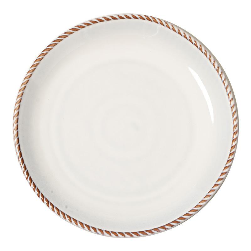 Plate Large Plate Simple Wind Plate Twist Edge Round Plate Household Vegetable Plate Dessert Plate Pasta Plate Tableware Size Plate