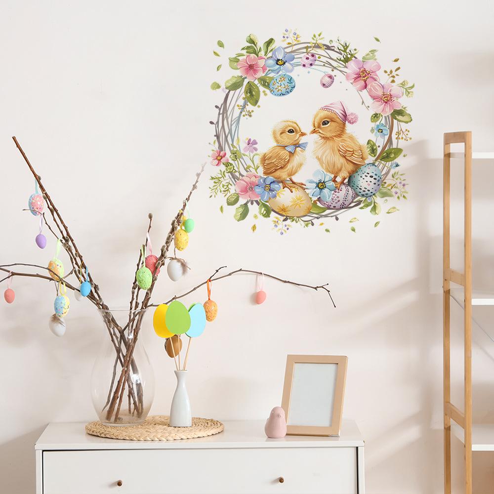 Cartoon Rustikale Hühner Blumenkorb Schlafzimmer Wohnzimmer Heimverschönerung Wandaufkleber