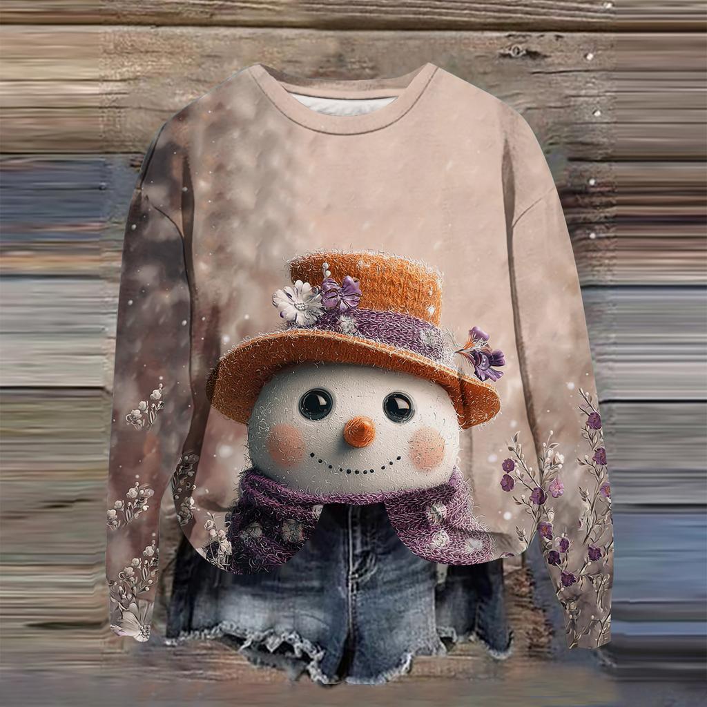 Women's Fashion Printed Long Sleeve Loose Round Neck Sweatshirt Top Fall