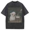 Funny Smoking Dog Cooking Tshrit Vintage Washed Tshirt S Oversized Loose Cotton Harajuku Tee Shirts Casual Streetwear Unisex