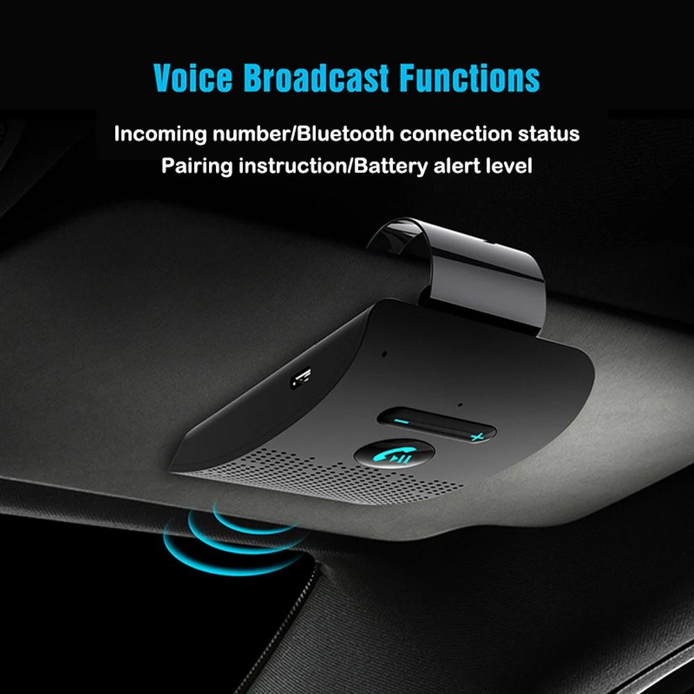5.0 Handsfree Car Kit Hifi Speaker 2W Wireless Audio Receiver MP3 Music Player Noise Cancelling Sun Visor Clip