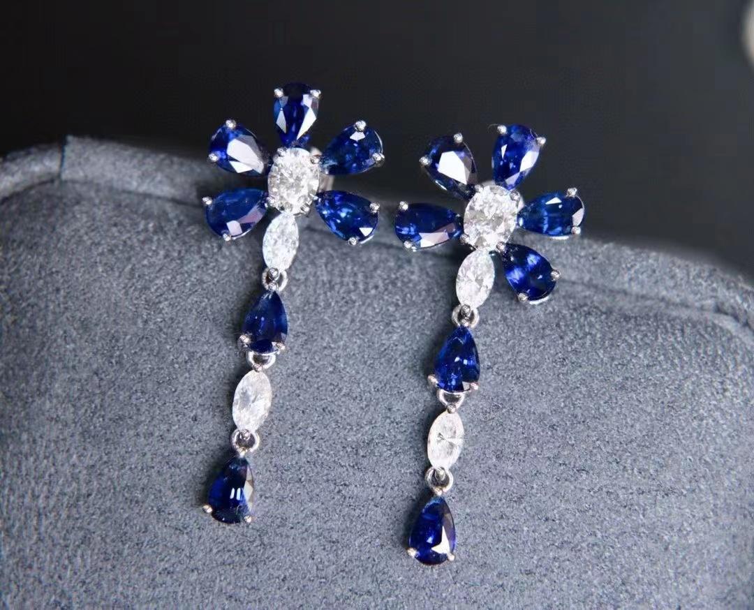 

Новые Богемные Серьги-кисточки с цветами для женщин с пробами 925 Модные серьги с сапфирово-синим цирконом Вечеринка День рождения Ювелирный подарок