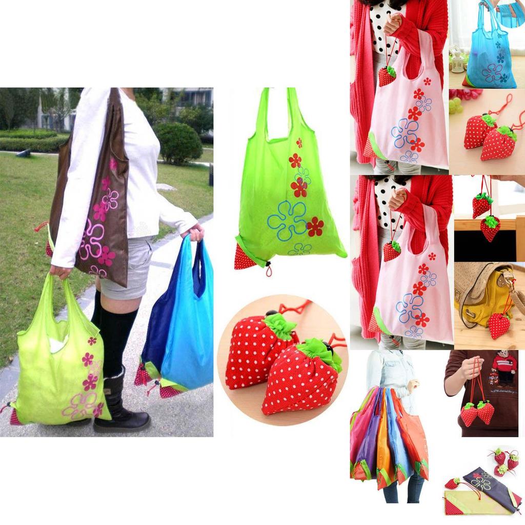 Eco Storage Handtasche Erdbeere Faltbare Einkaufstaschen in lebendigen Farben für den täglichen Gebrauch