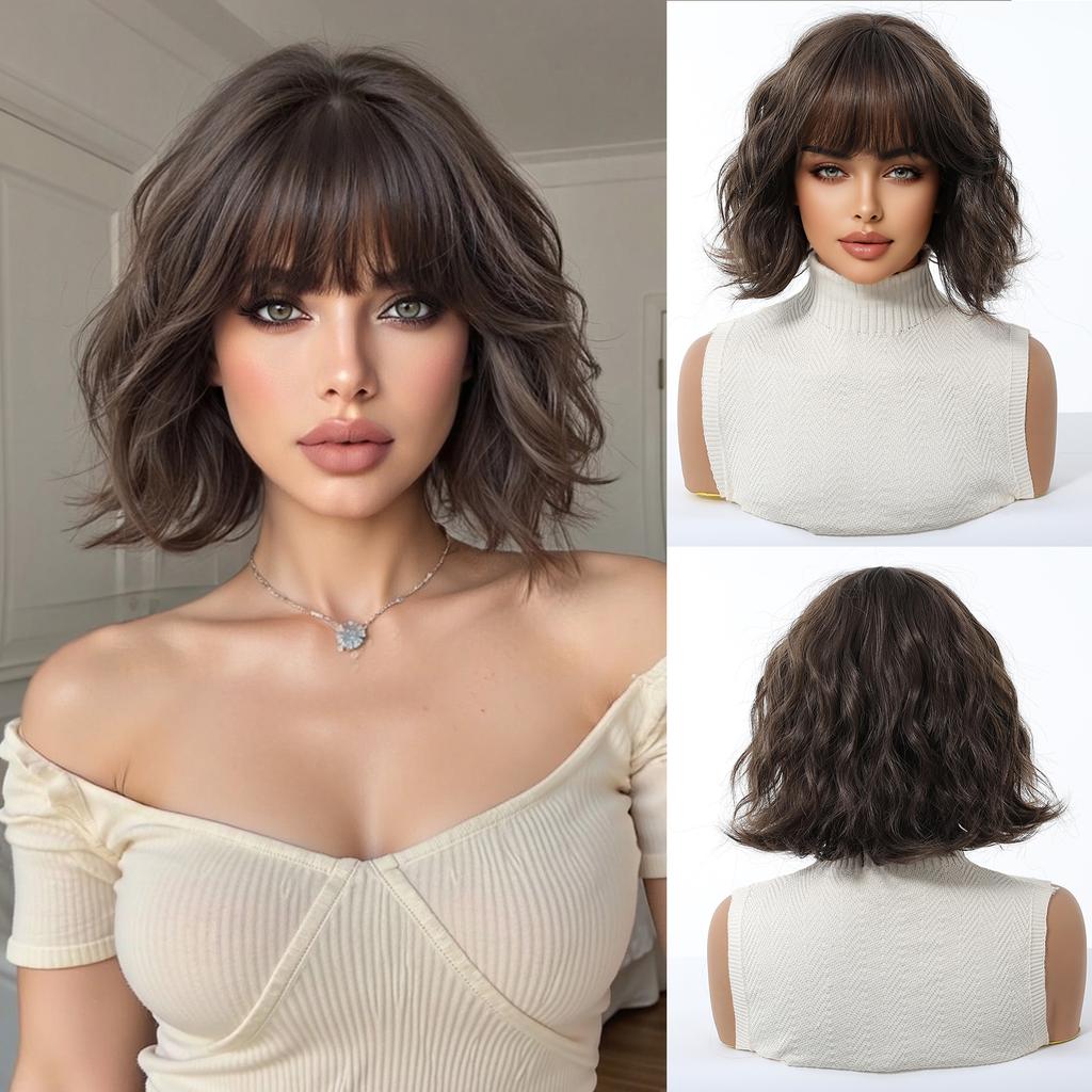 Pink Purple Mixed Blue Curly Wavy Synthetic Wigs with Bangs for Women Colorful Party Cosplay Natural Hair Wig Heat Resistant Use