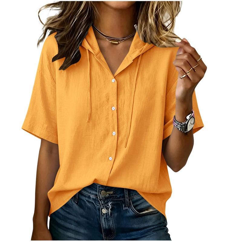 BITCED Women's Fashion Casual Solid Color Print Short Sleeve Blouses & Shirts