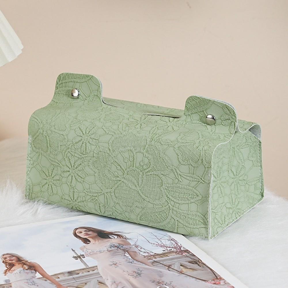 Nordic PU Leather Tissue Box Decorative Cherry Blossom Pattern Napkin Holder Durable Paper Tissue Case Bathroom