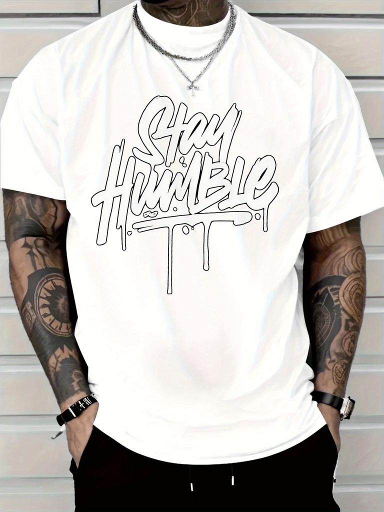 Stay Humble Graphic T-Shirt for Men - Red Short Sleeve Tee with Bold White Print
