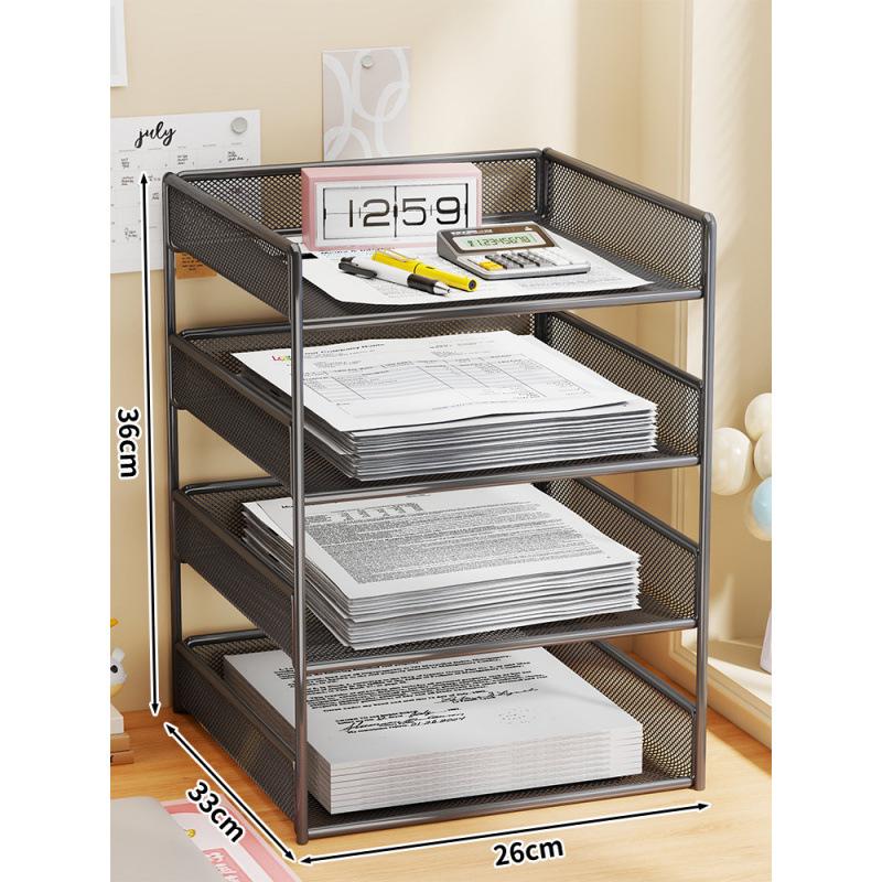 Desktop File Organizer Multi-Layer Storage Rack for Office Supplies and Books