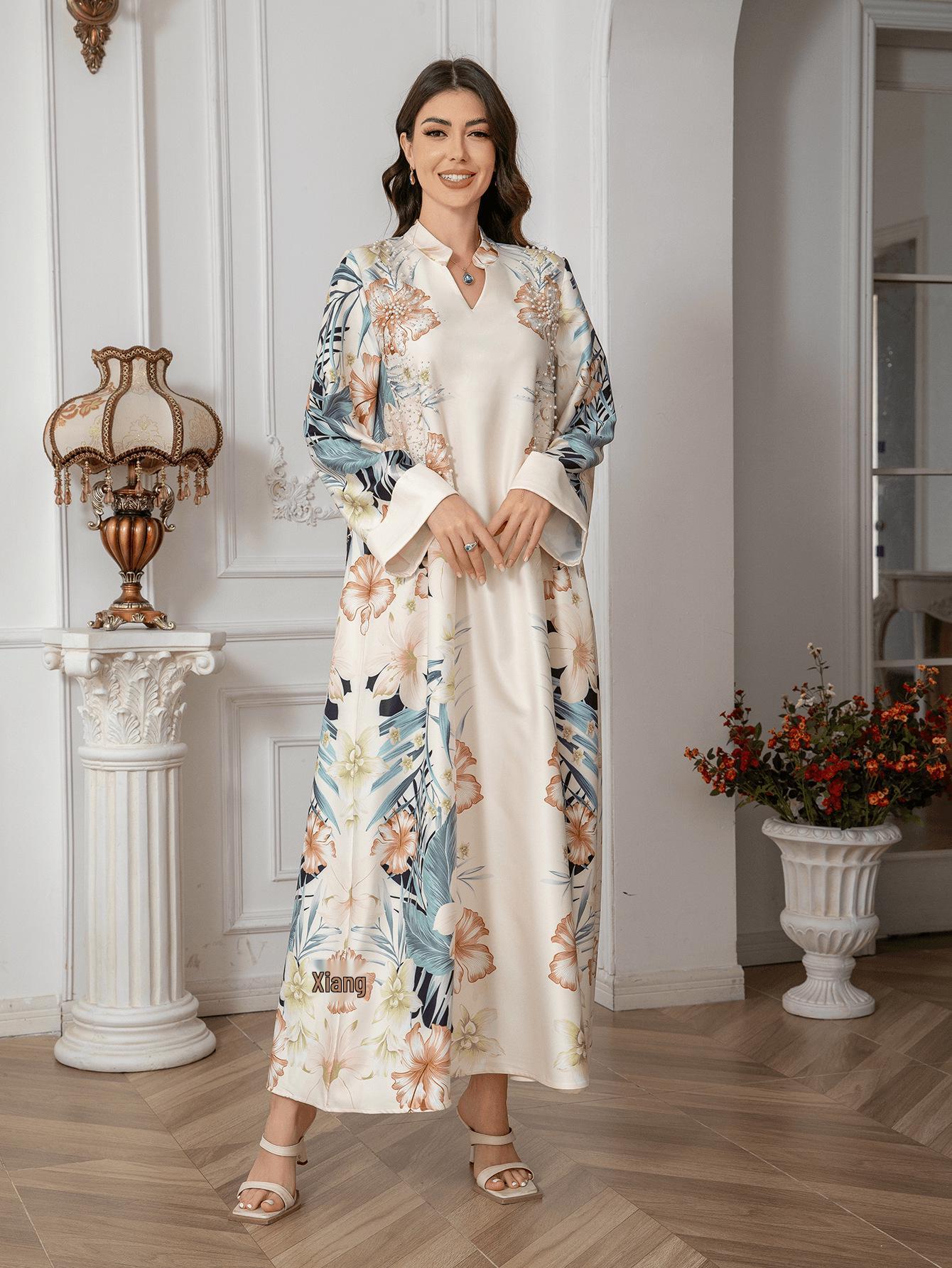 

SW0910 Платье-абая с принтом для мусульманок в ближневосточном стиле XXL абрикосовый