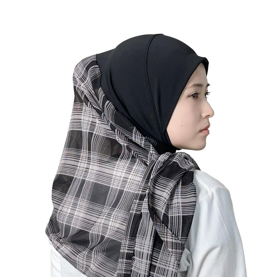 Hijabs Women Muslim Plaid Chiffon Scarf Sweet College Style Plaid Yarn Headscarf Sunscreen Shawl