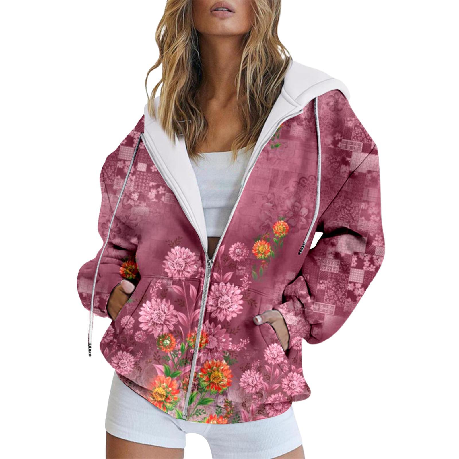 

Карманный цифровой европейский и американский стиль минималистский темперамент, мода на растительные цветы, толстовка с капюшоном на молнии, с длинными рукавамиMC4 5XL