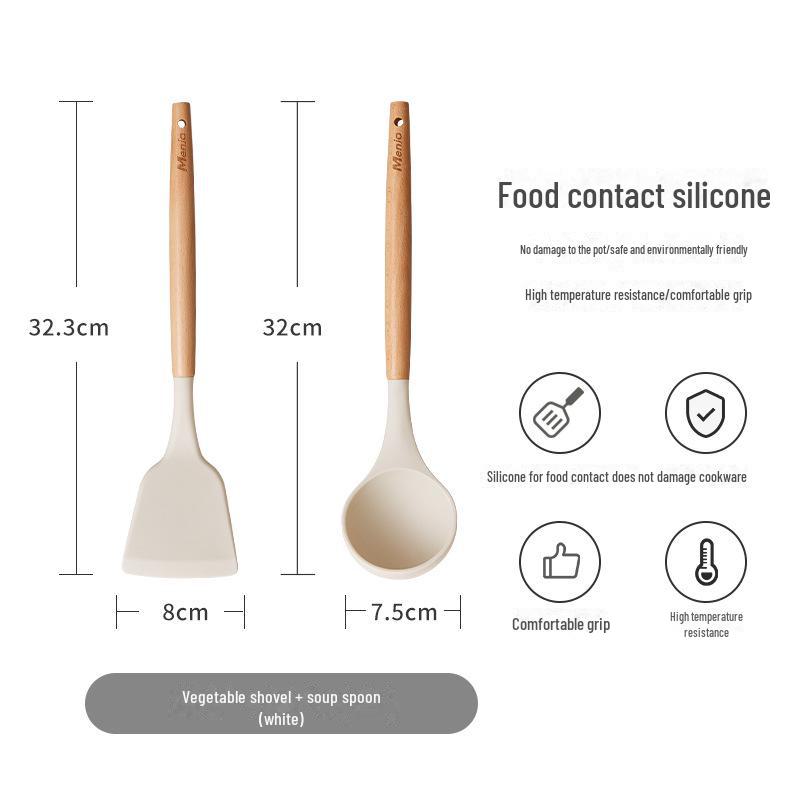 

Набор кухонных принадлежностей из трех предметов: Силиконовая ложка с деревянной ручкой и антипригарная лопатка для приготовления пищи
