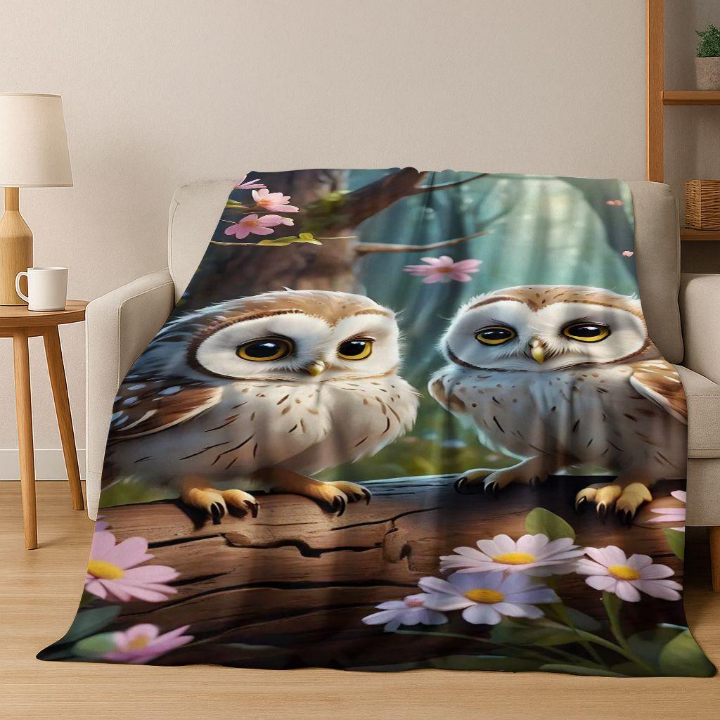 2026 New Mysterious Colorful Owl Cartoon Birds Flannel Blanket,Cozy Soft Throw Blanket for Home Bedroom Bed Sofa Cover Kids Gift