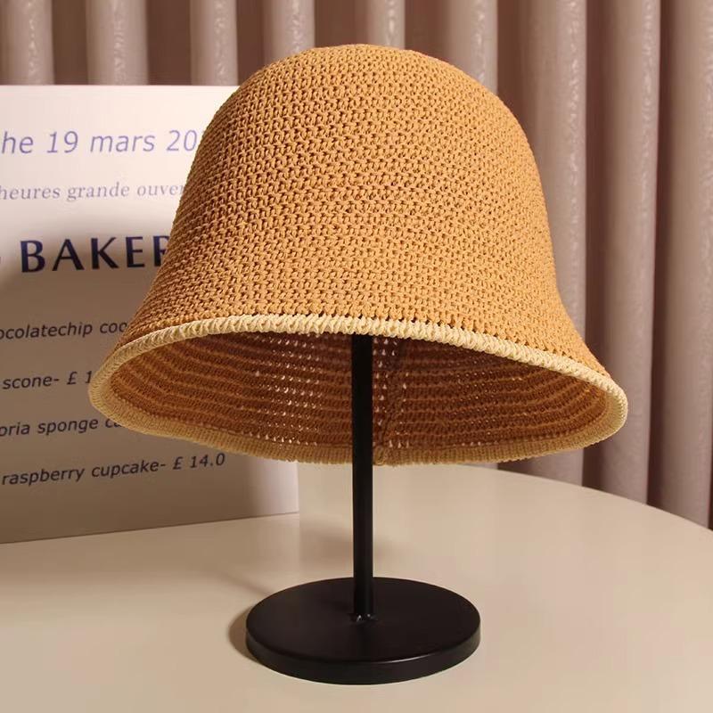 Basin hat foldable simple bucket straw hat woven sunshade small brim breathable sunscreen bucket hat