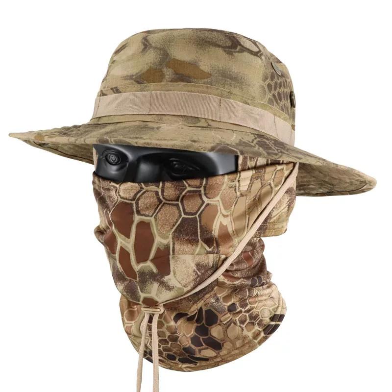 Camouflage Tactical Benny Hat Set Multifunctional Outdoor Fishing Bucket Hat Sun Protection Shade Breathable Round Edge Hat Men