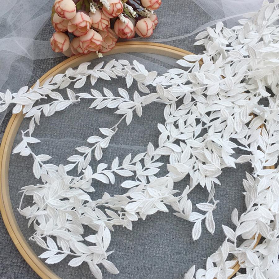 2Yards White Black Embroidery Leaves Patch Repair Appliques DlY Lace Wedding Decoration Accessories