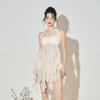Premium Polyester Women's Sweet Split Swimsuit with Skirt Style and Irregular Hem for Slimming Effect
