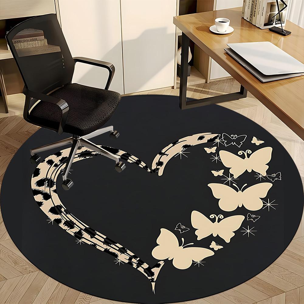 1pc Heart Butterflies Office Round Area Rug,  Mat Suitable ForOffice, Under Office Chairs Bedroom Living Room Home Decor, Room Deco