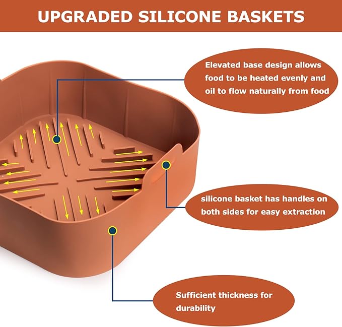 Silicone Air Fryer Basket Liners Square Square Silicone Pot Reusable Air Fryer Silicone Pots for Food Safe Oven Accessories