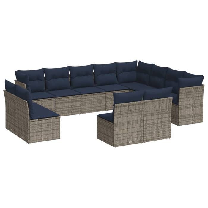 VidaXL Salon de Jardin avec Coussins 12 pcs, Canapés de Terrasse, Ensemble de Meubles d'Extérieur Patio, Moderne, Gris 3218471