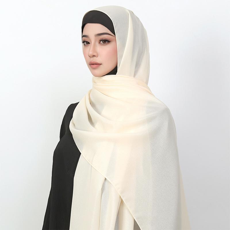 70*175cm Muslim Silver Chiffon Hijab Women Solid Color Scarf Ramadan Long Shawl Plain Soft Turban Wraps Headband