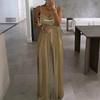 Tuta Elegante da Donna con Spalline di Perle e Paillettes Gamba Larga Scollo a V Senza Maniche per Feste