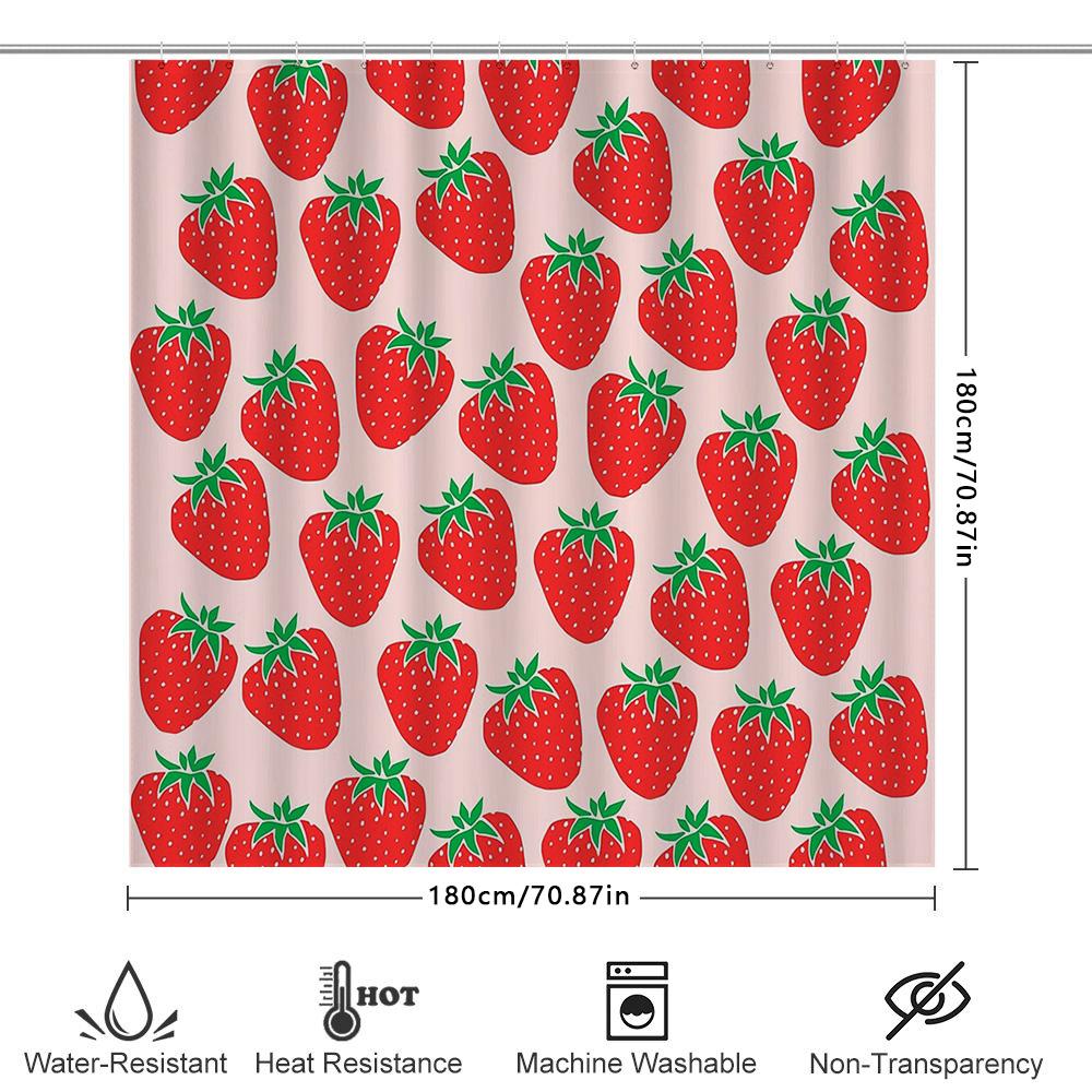 Strawberry Shower Curtain Botanical Pattern Floral Bathroom Decor Farmhouse Rustic Home Kitchen Waterproof Fabric Backdrop