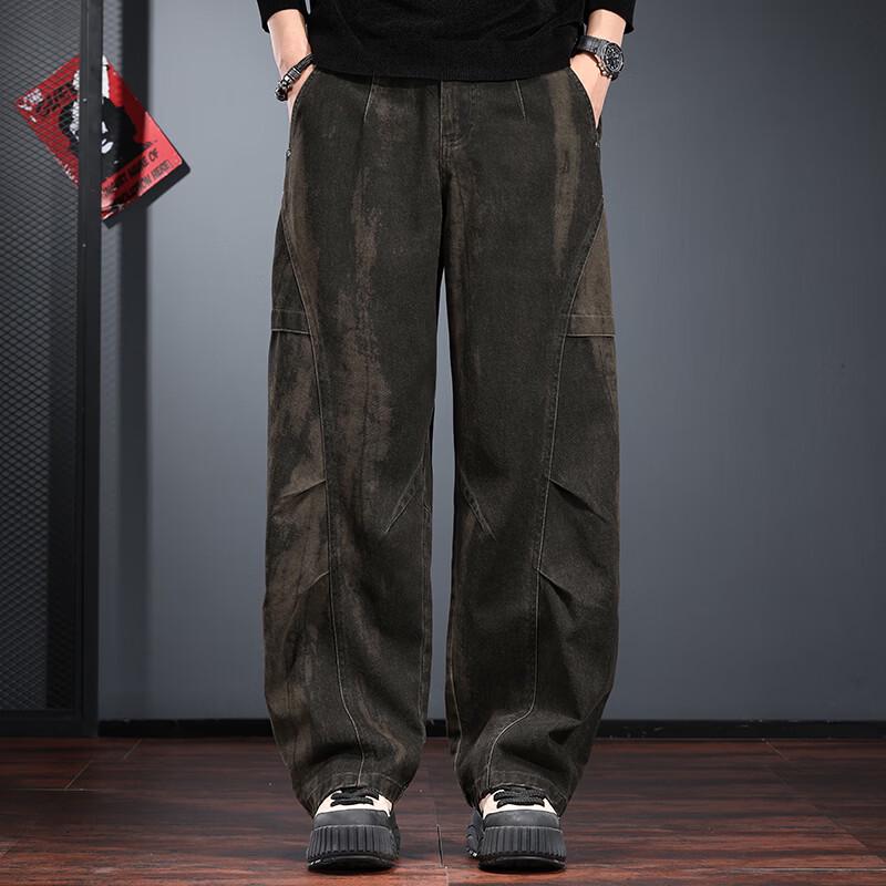 

Men s Retro Loose Fit Wide-Leg Distressed Workwear Jeans 3XL