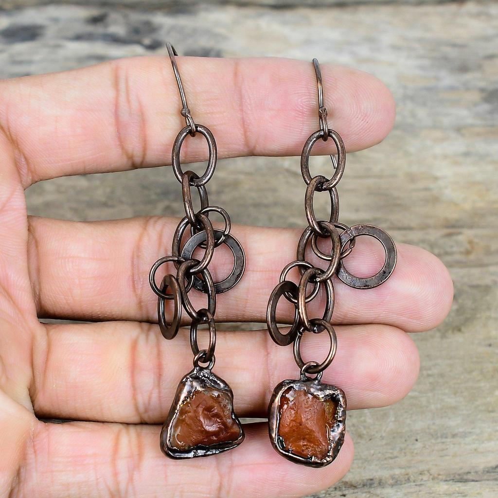 Carnelian Rough Earring Electroformed Copper Earrings Very Pretty Gemstone Jewelry Dangle Earring Copper Handmade Jewelry Anniversary Gifts