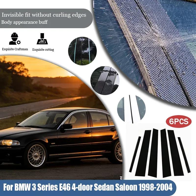 6 ks Pro BMW řady 3 E46 4dveřový sedan 1998-2004 2005 Sloupky rámu oken dveří Lišta Kryt Samolepky Příslušenství