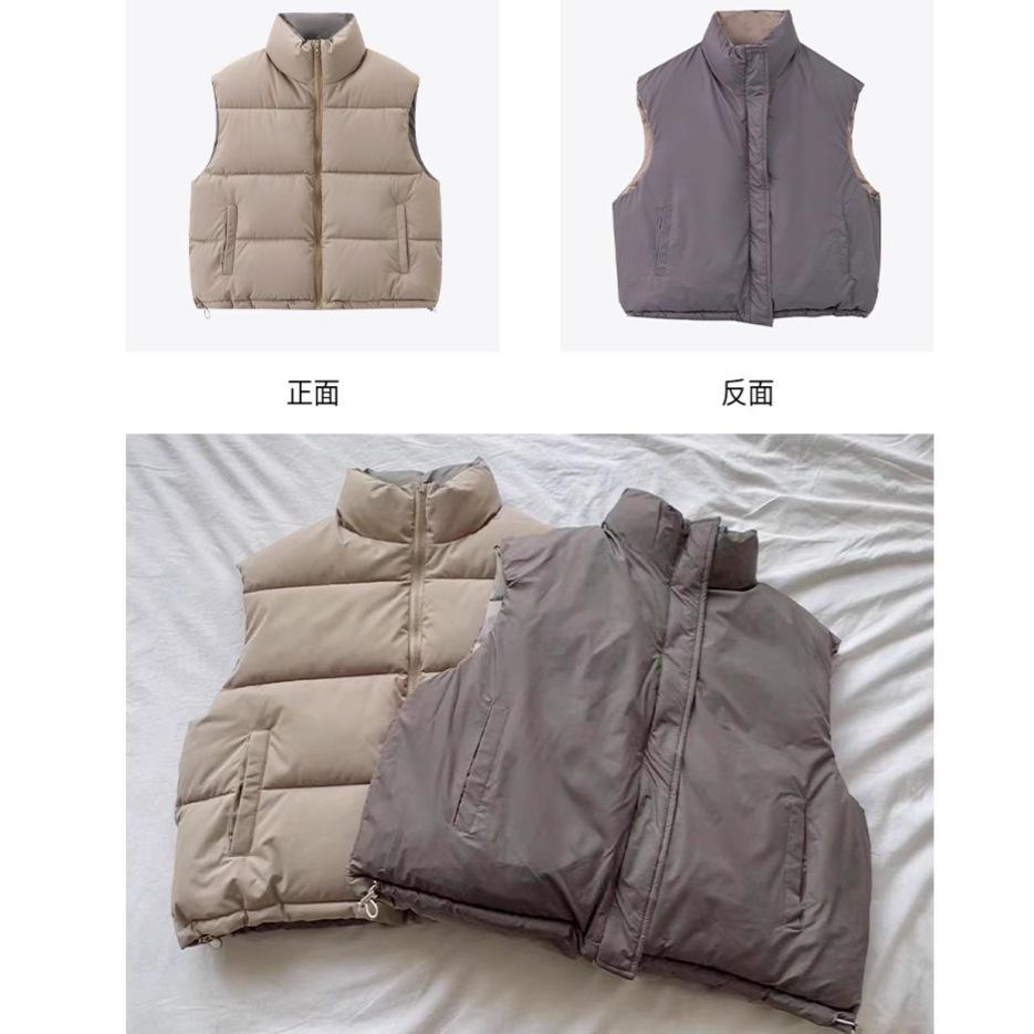 Women wearing vests on both sides, autumn and winter new stand-up collar sleeveless large size loose and thin warm jacket