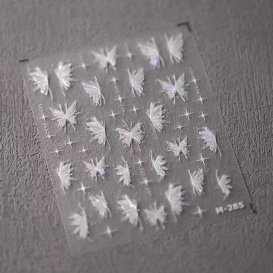 New Manicure Butterfly Liquid Butterfly Sticker Relief Fairy Thin Tough White Small Butterfly Nail Patch Decoration